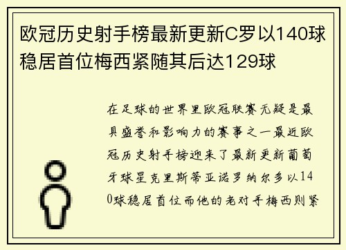 欧冠历史射手榜最新更新C罗以140球稳居首位梅西紧随其后达129球